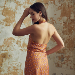 Sexy slim-fitting suspender printed backless short dress