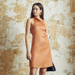 Sexy slim-fitting suspender printed backless short dress