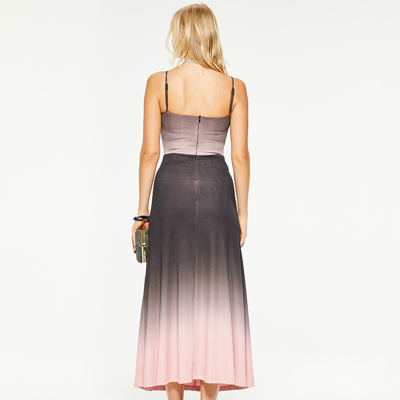 Designed suspender gradient maxi dress