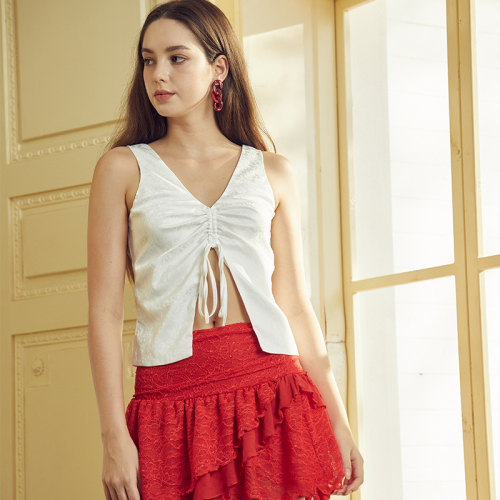 OEM red lace irregular chiffon skirt