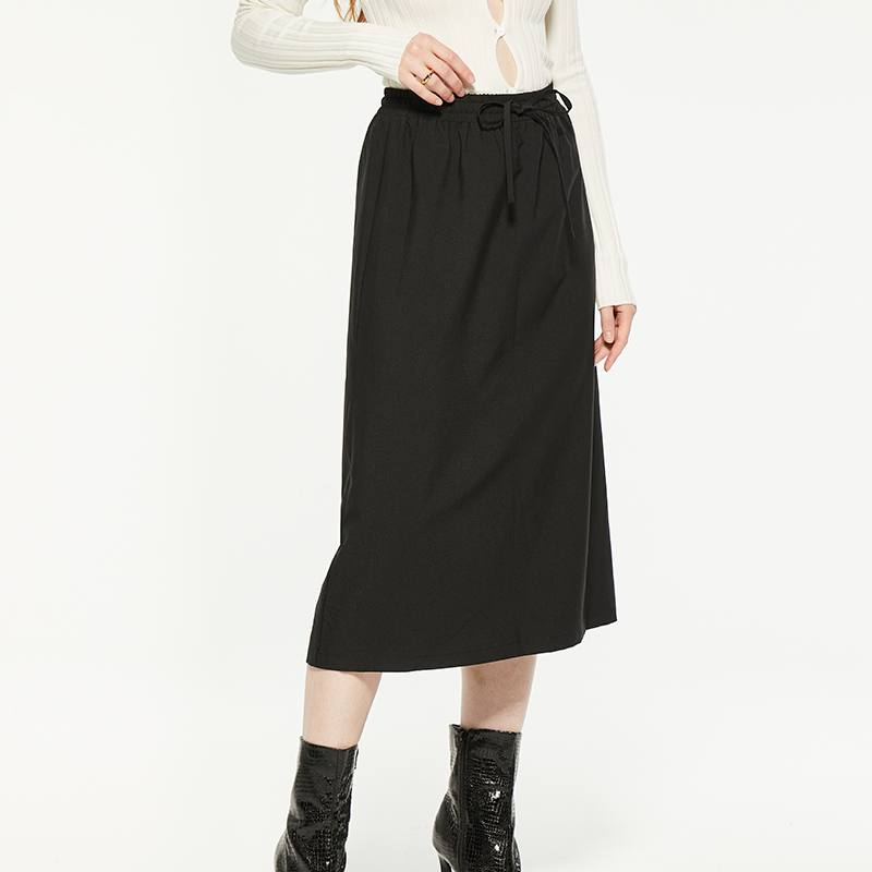 Elastic band bow loose midi skirt