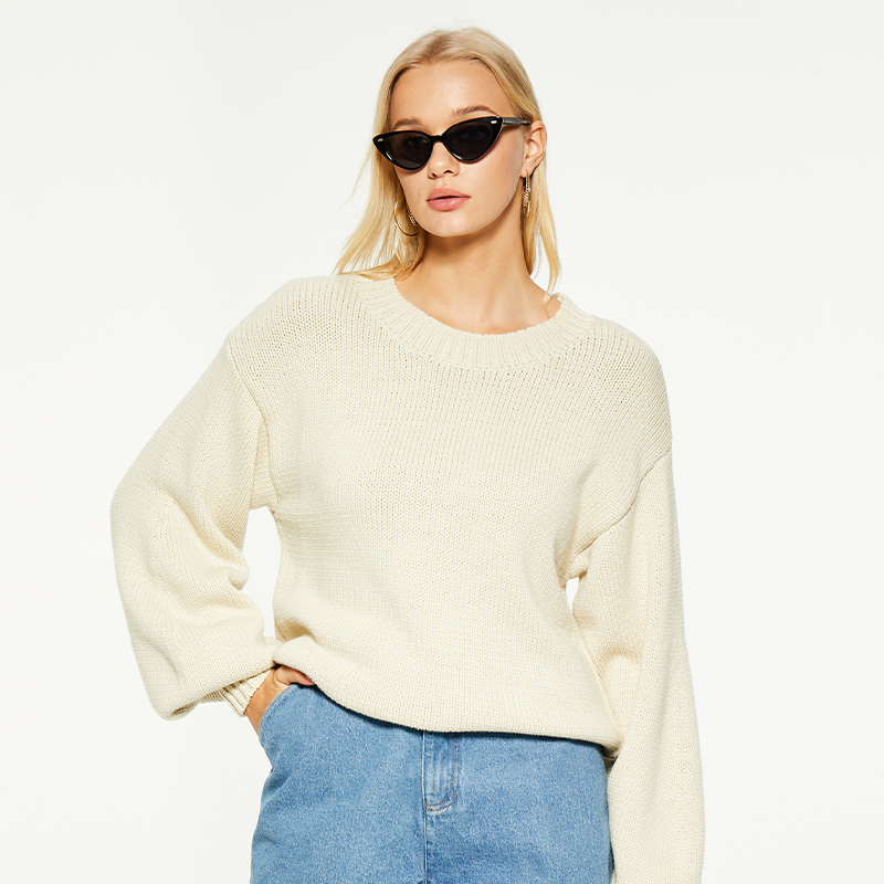 Casual solid loose long sleeve knitted sweater