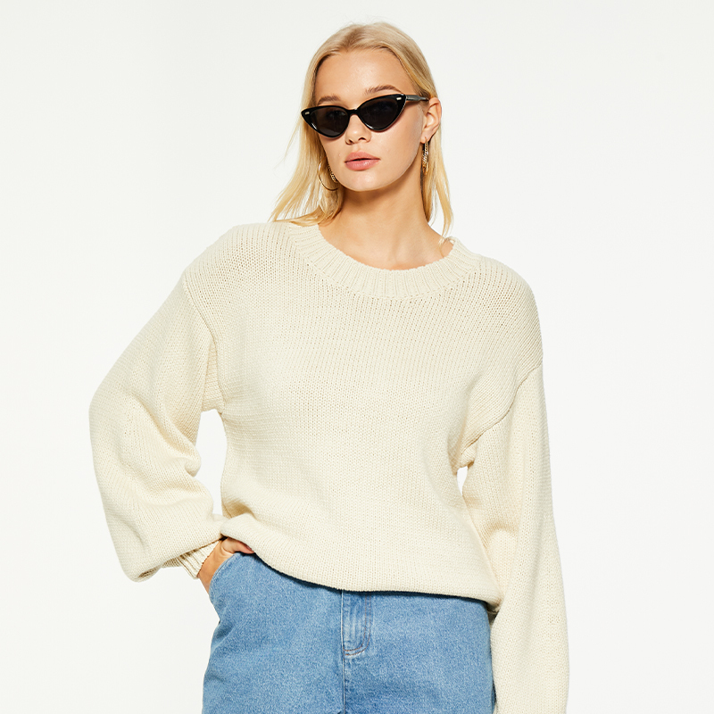 Casual solid loose long sleeve knitted sweater
