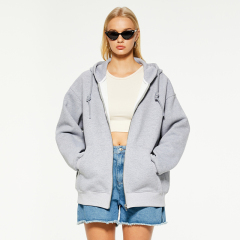 OEM solid gray zipper hooded sweatshirt