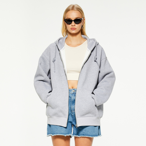 OEM solid gray zipper hooded sweatshirt