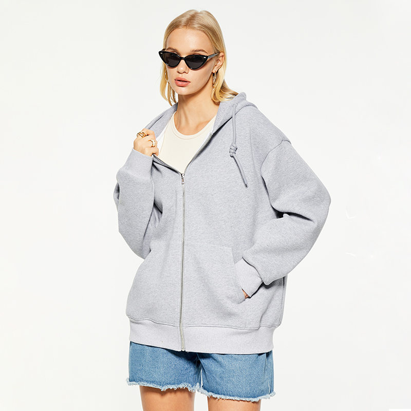 OEM solid gray zipper hooded sweatshirt