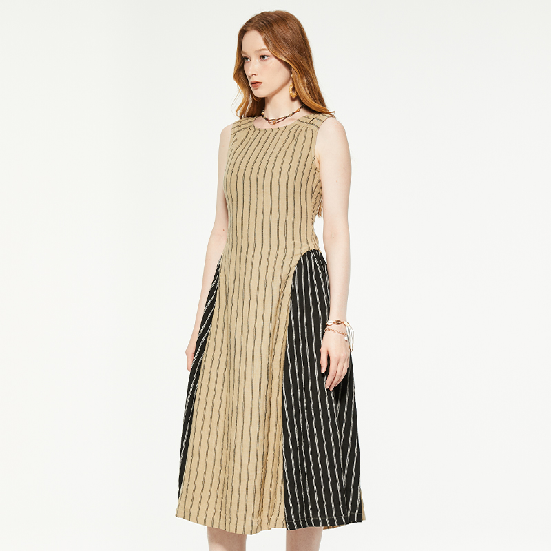 Elegant striped contrast sleeveless dress