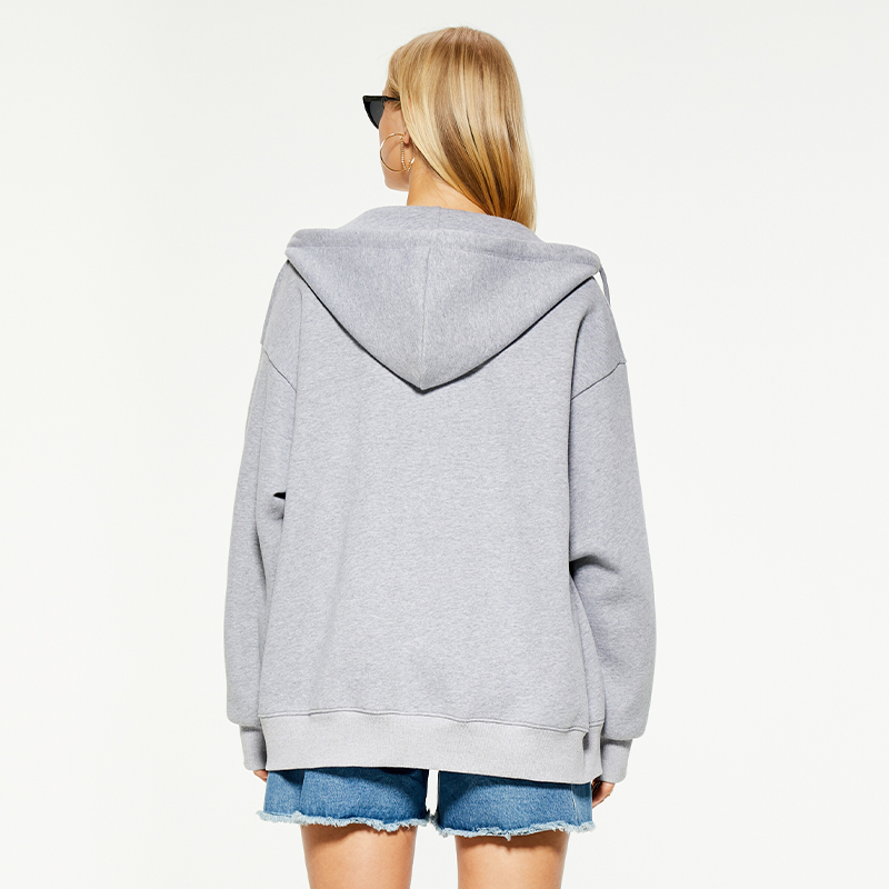 OEM solid gray zipper hooded sweatshirt