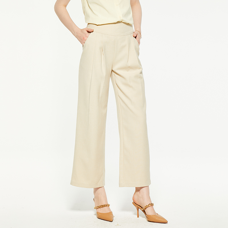 Casual beige pocket straight pants