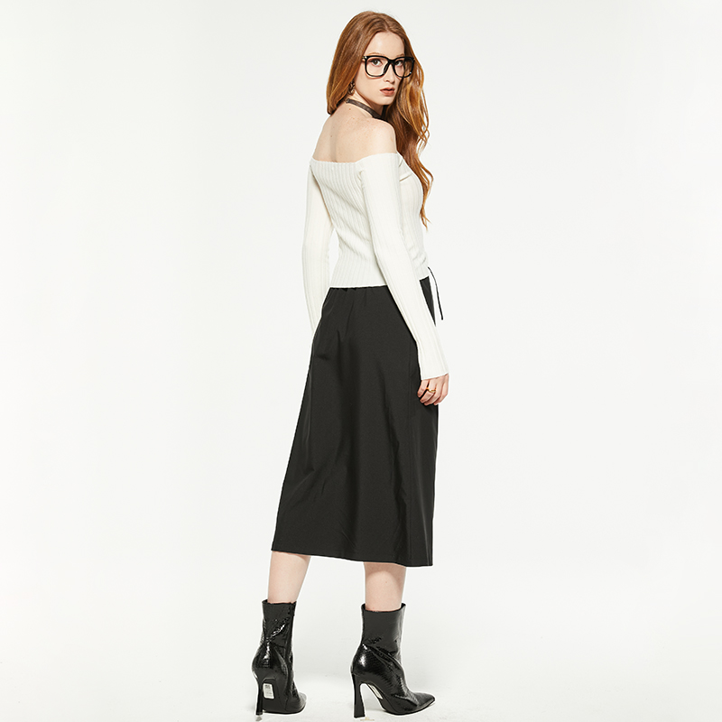 Elastic band bow loose midi skirt