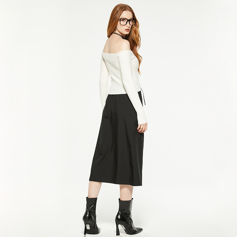 Elastic band bow loose midi skirt