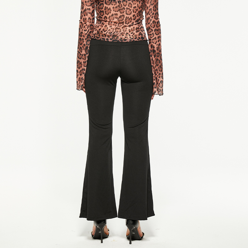 Sexy high-waisted leopard print black stretch flared pants