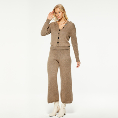 Brown Long Knit Wool Blend Hooded Jumpsuit