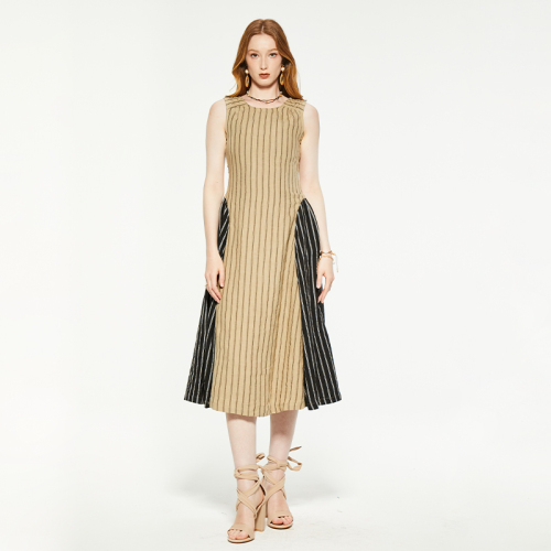 Elegant striped contrast sleeveless dress