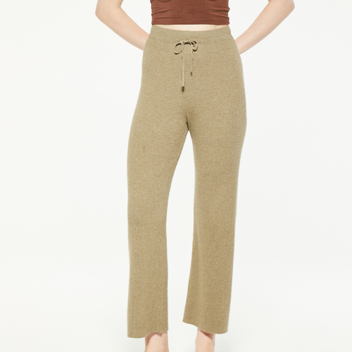 Elastic waist cotton and linen blend knitted pants