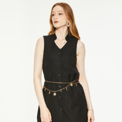 V-neck button-down sleeveless long top