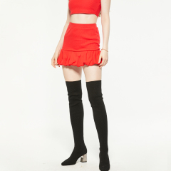 Red high waist bubble skirt