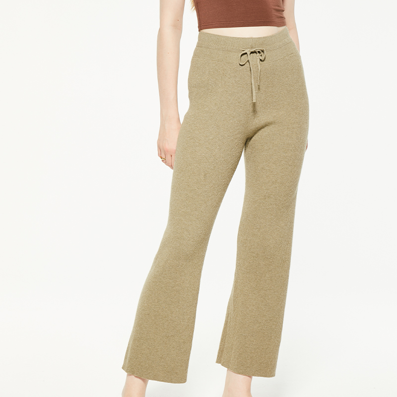 Elastic waist cotton and linen blend knitted pants
