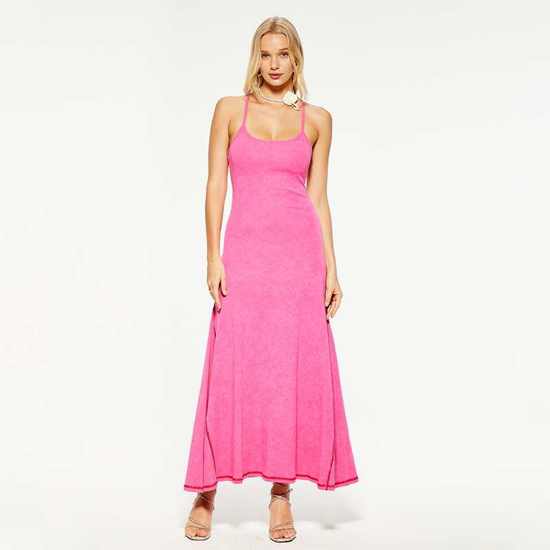 Slim fit pink backless cotton suspender dress