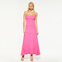 Slim fit pink backless cotton suspender dress