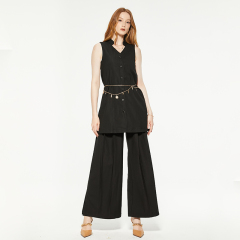 V-neck button-down sleeveless long top