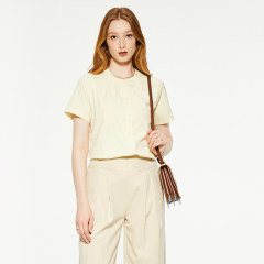 Casual round neck beige short-sleeved T-shirt