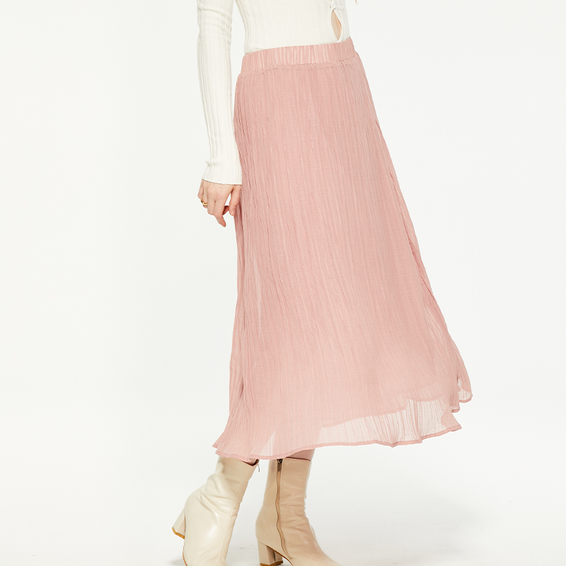 Pink fungus-trimmed chiffon midi skirt