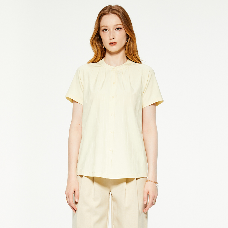 Casual round neck beige short-sleeved T-shirt