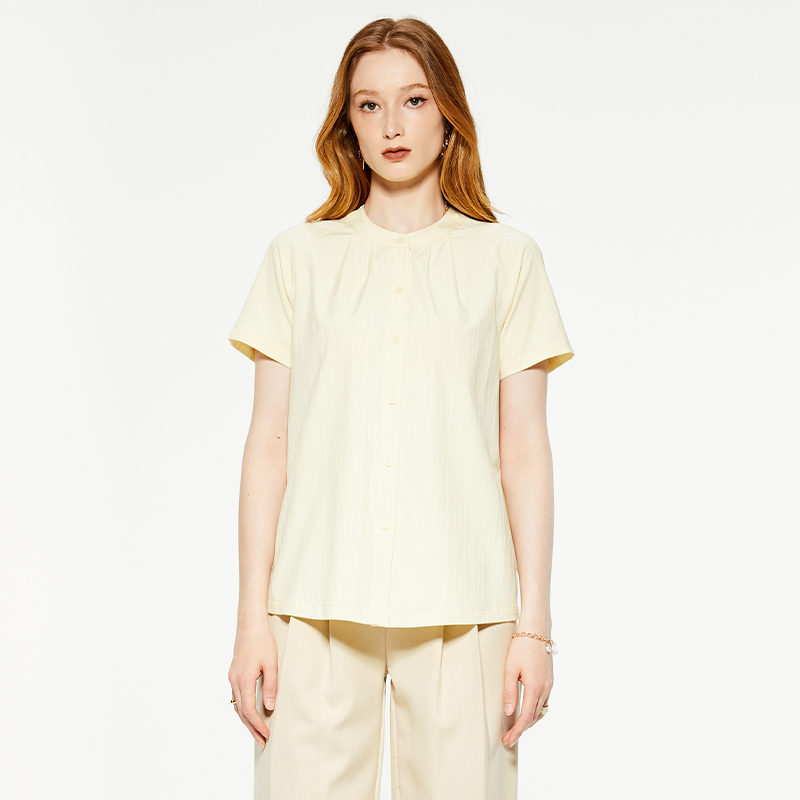 Casual round neck beige short-sleeved T-shirt