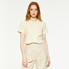 Casual round neck beige short-sleeved T-shirt