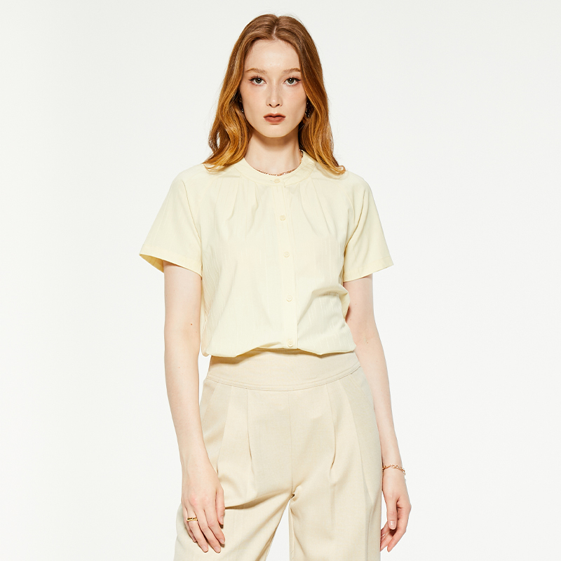 Casual round neck beige short-sleeved T-shirt