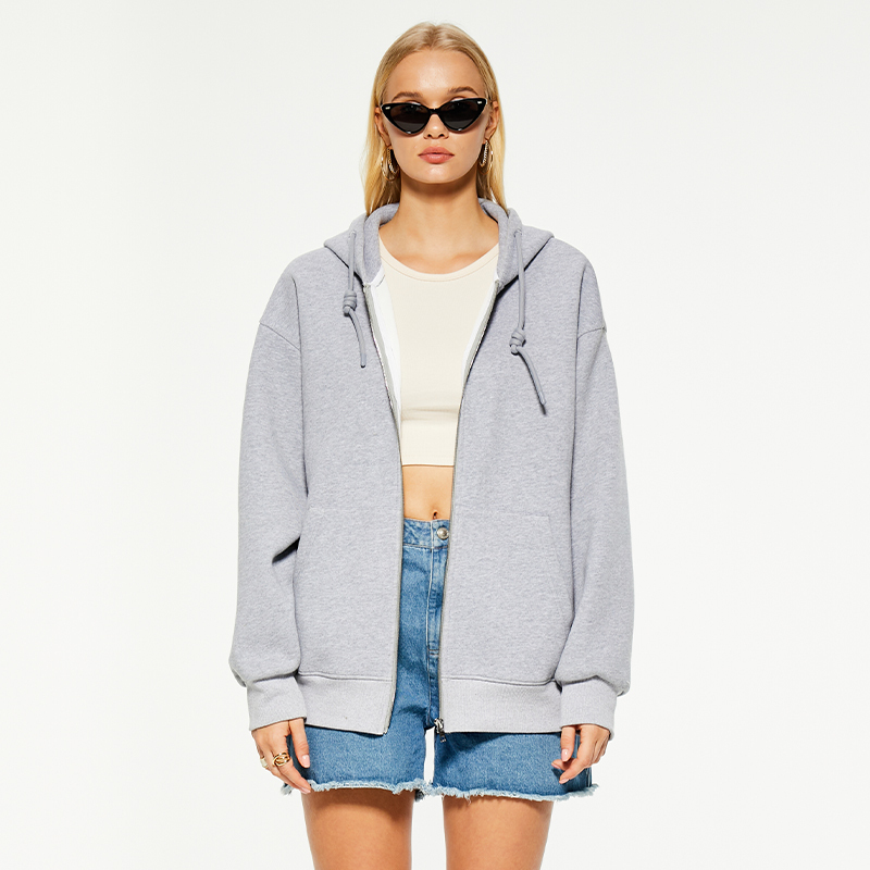 OEM solid gray zipper hooded sweatshirt