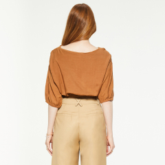 Retro round neck mid-sleeve crop top