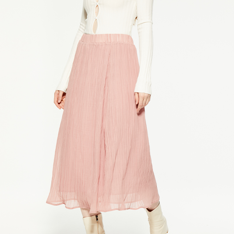 Pink fungus-trimmed chiffon midi skirt