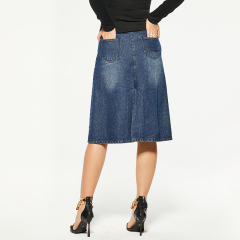 OEM fashionable blue textured denim skirt