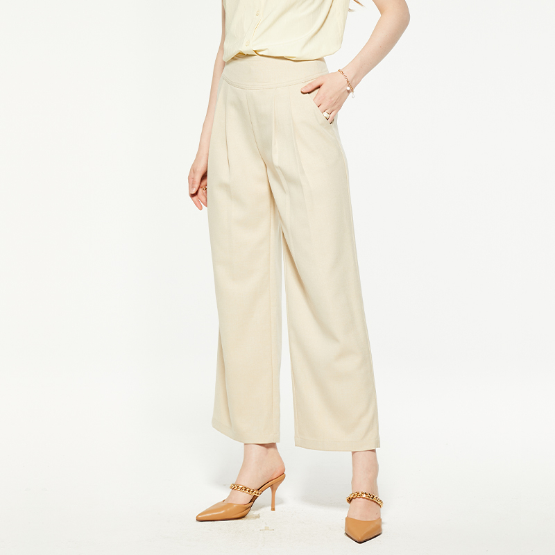 Casual beige pocket straight pants
