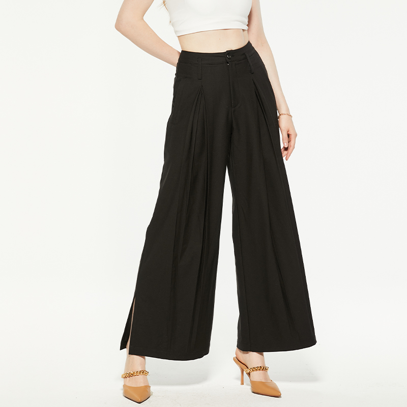 Casual high waist slit wide leg pants