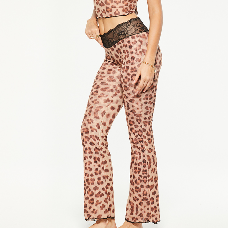 Lace leopard skinny flared pants