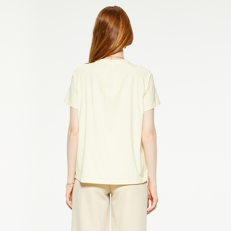 Casual round neck beige short-sleeved T-shirt