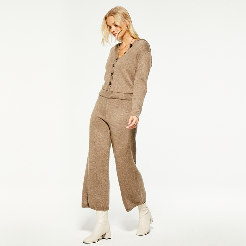 Brown Long Knit Wool Blend Hooded Jumpsuit