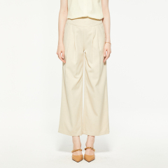 Casual beige pocket straight pants