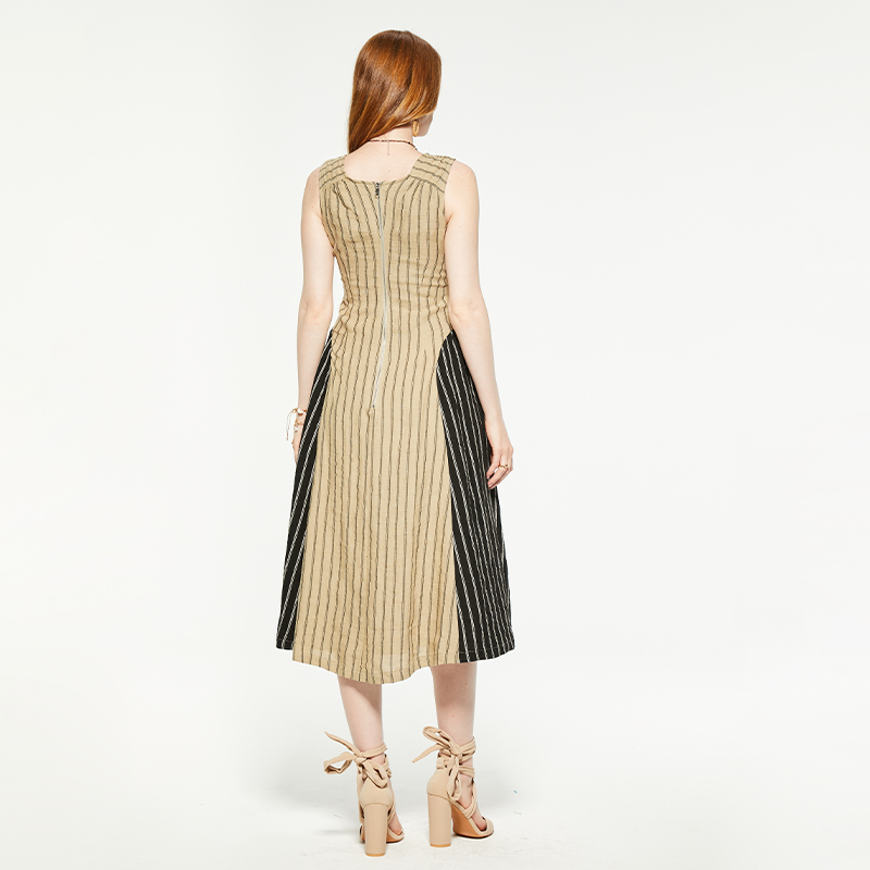 Elegant striped contrast sleeveless dress