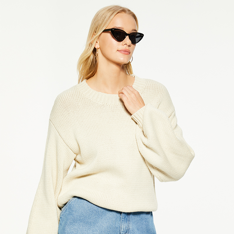 Casual solid loose long sleeve knitted sweater