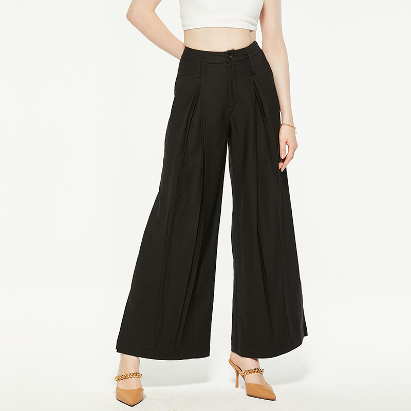 Casual high waist slit wide leg pants