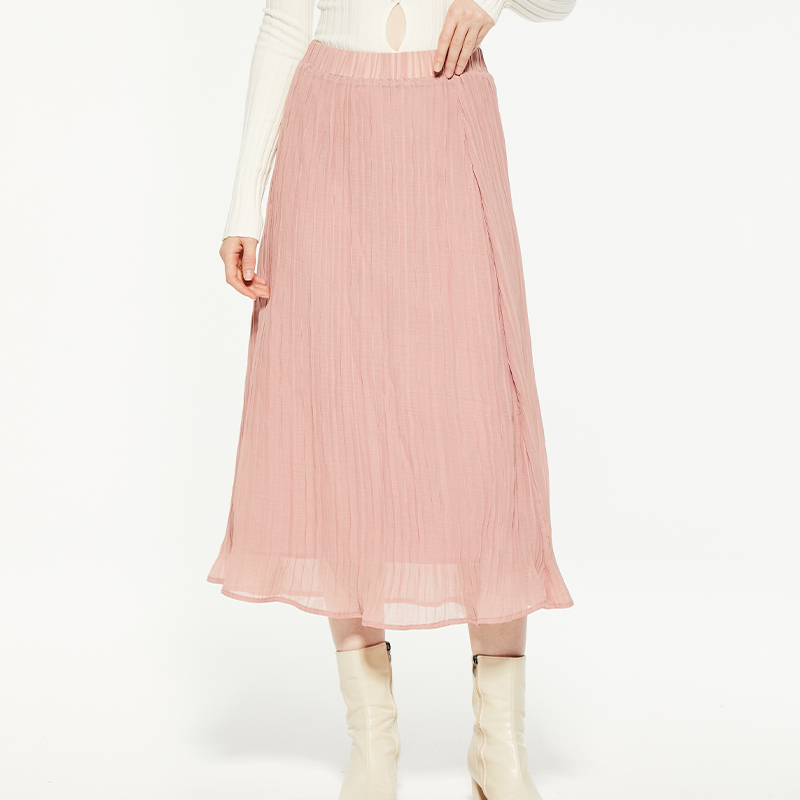 Pink fungus-trimmed chiffon midi skirt