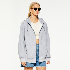 OEM solid gray zipper hooded sweatshirt