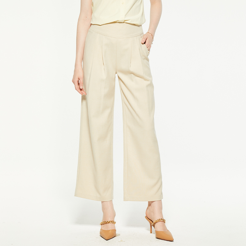 Casual beige pocket straight pants