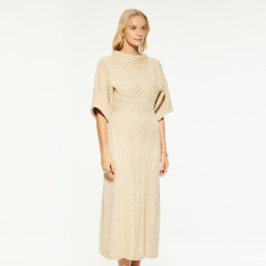 Artisanal Charm Boat Neck Cable Knit Dress