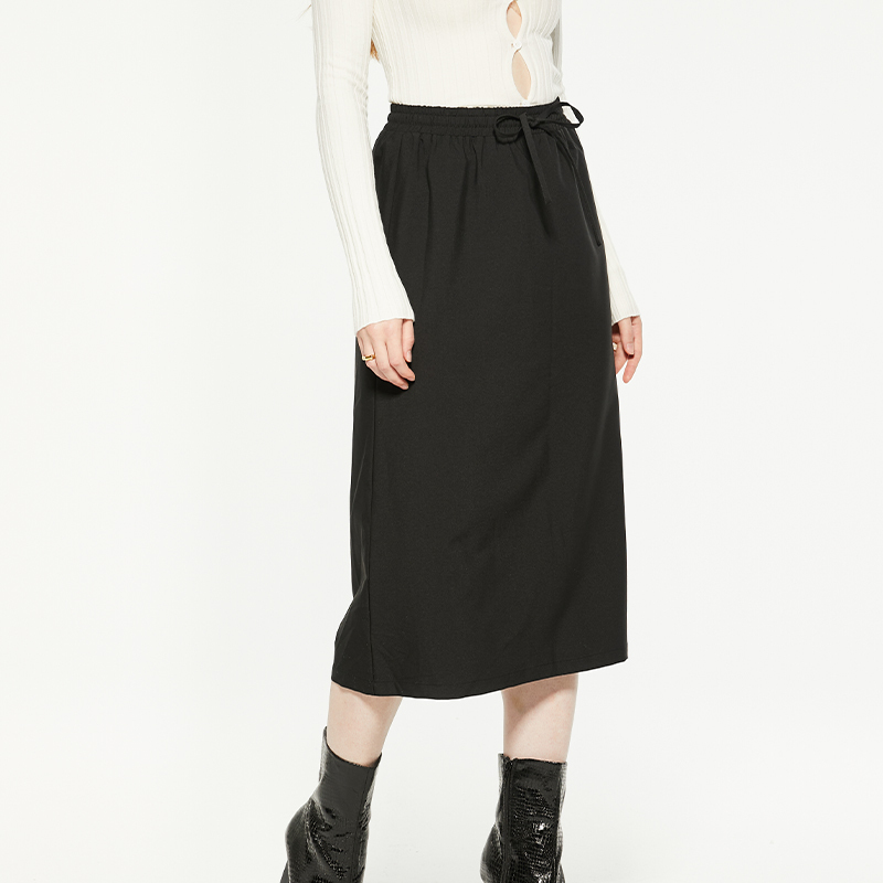 Elastic band bow loose midi skirt