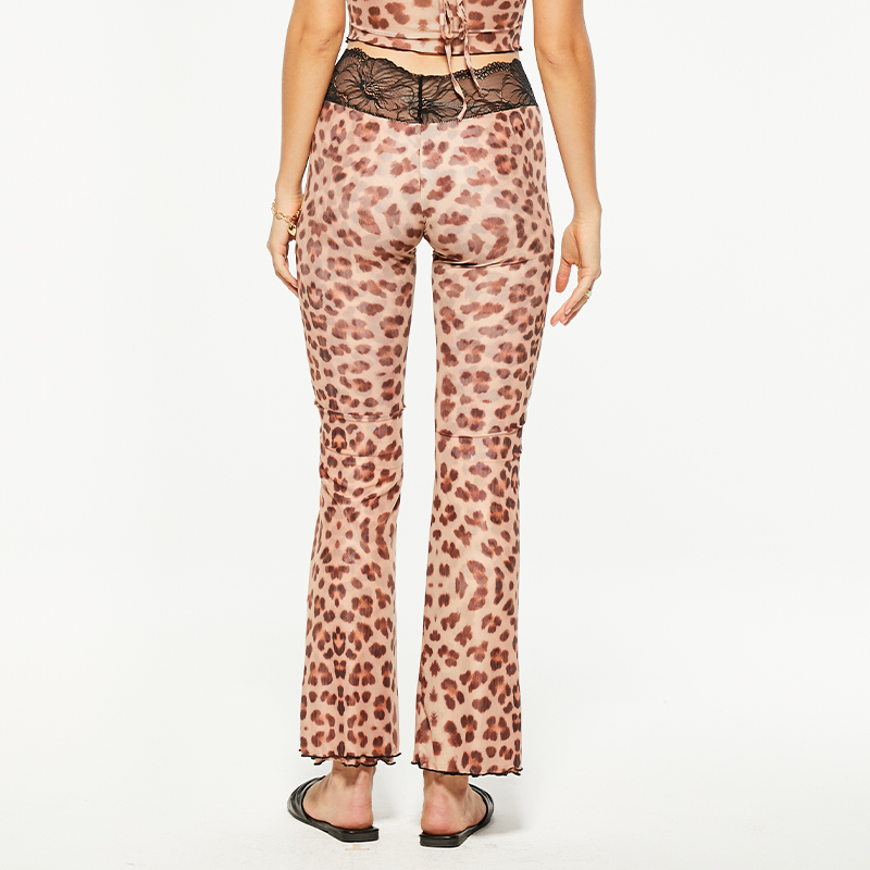Lace leopard skinny flared pants